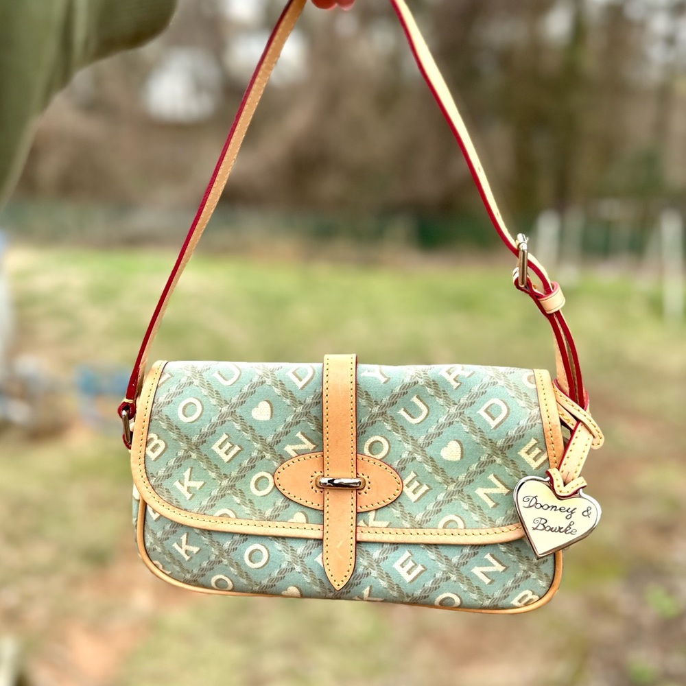 Dooney & Bourke Vintage Bag Y2K Teal Green Crossword Shoulder Purse LIKE NEW